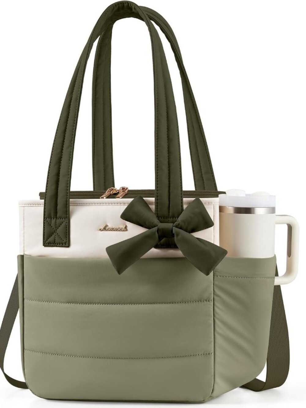 Insulated Lunch Bag Women, Stylish Puffy Adult Lunch Box with Cup Holder, Large